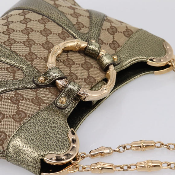 GUCCI GG Canvas Bamboo Chain Shoulder Bag Beige Gold Tone 135962 Auth yk20863SAM