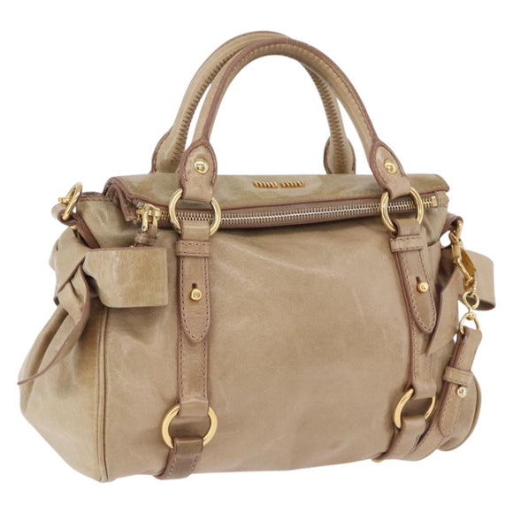Miu Miu Hand Bag Leather 2way Beige Gold Auth yk20865A
