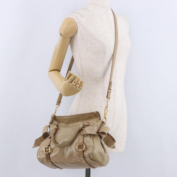 Miu Miu Hand Bag Leather 2way Beige Gold Auth yk20865A