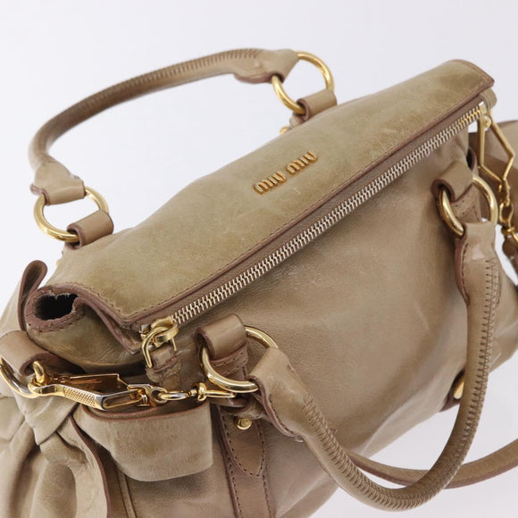 Miu Miu Hand Bag Leather 2way Beige Gold Auth yk20865A