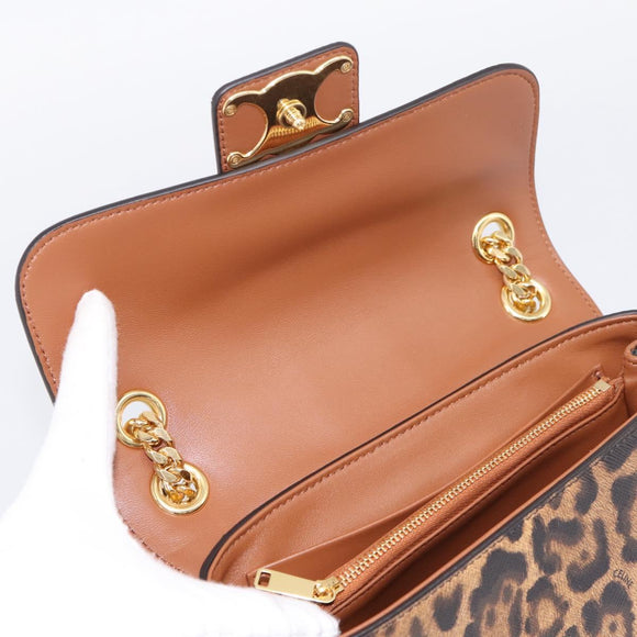 CELINE Triomphe Victoire Chain Shoulder Bag Leather Brown Gold Auth yk20866SAM