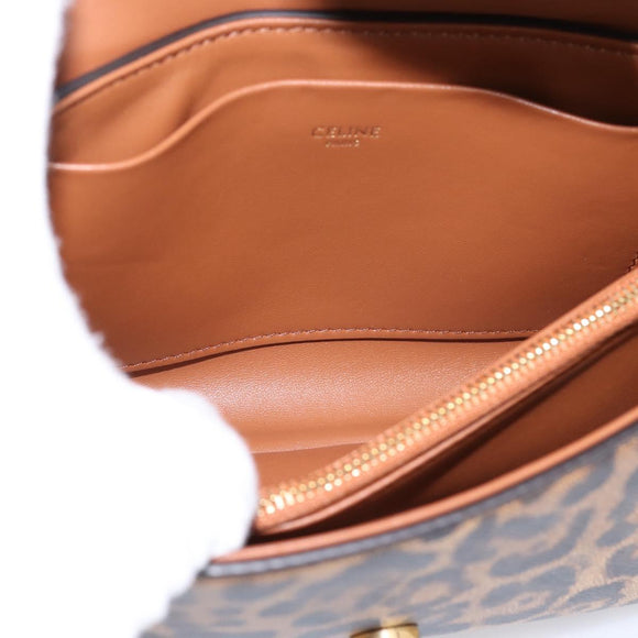 CELINE Triomphe Victoire Chain Shoulder Bag Leather Brown Gold Auth yk20866SAM
