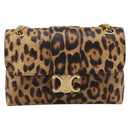 CELINE Triomphe Victoire Chain Shoulder Bag Leather Brown Gold Auth yk20866SAM-2
