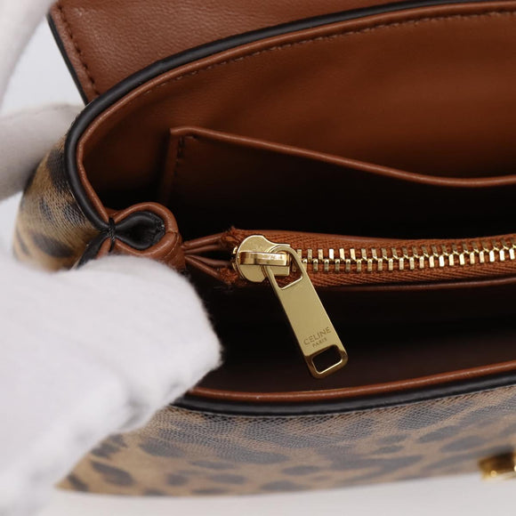 CELINE Triomphe Victoire Chain Shoulder Bag Leather Brown Gold Auth yk20866SAM