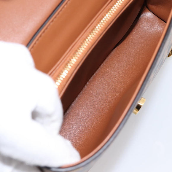CELINE Triomphe Victoire Chain Shoulder Bag Leather Brown Gold Auth yk20866SAM