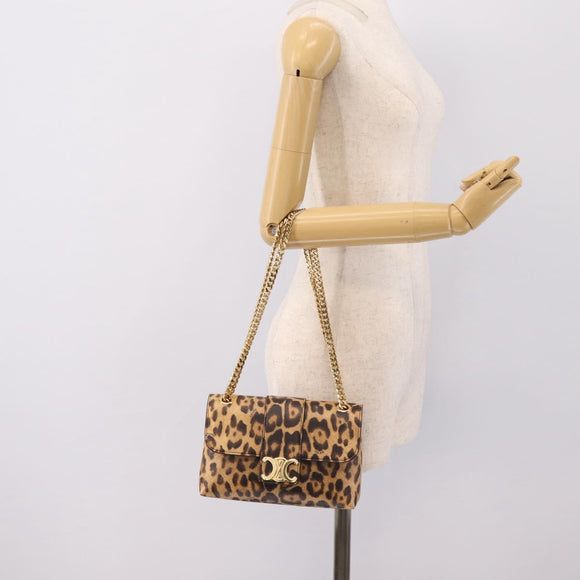 CELINE Triomphe Victoire Chain Shoulder Bag Leather Brown Gold Auth yk20866SAM