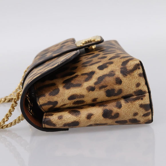 CELINE Triomphe Victoire Chain Shoulder Bag Leather Brown Gold Auth yk20866SAM
