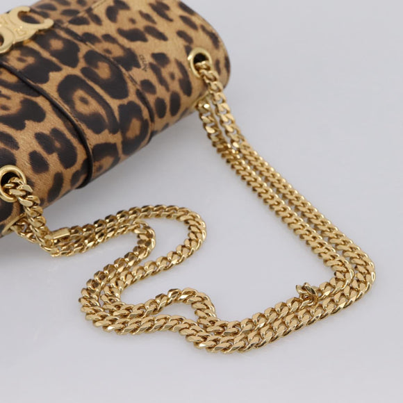 CELINE Triomphe Victoire Chain Shoulder Bag Leather Brown Gold Auth yk20866SAM
