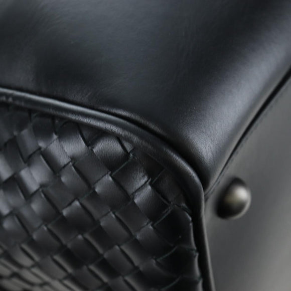 BOTTEGA VENETA INTRECCIATO Boston Bag Leather 2way Black Auth yk20867SAV