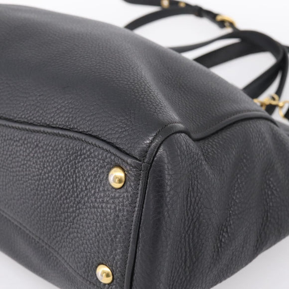 Miu Miu Hand Bag Leather 2way Black Gold Auth yk20869A
