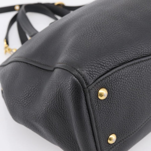 Miu Miu Hand Bag Leather 2way Black Gold Auth yk20869A