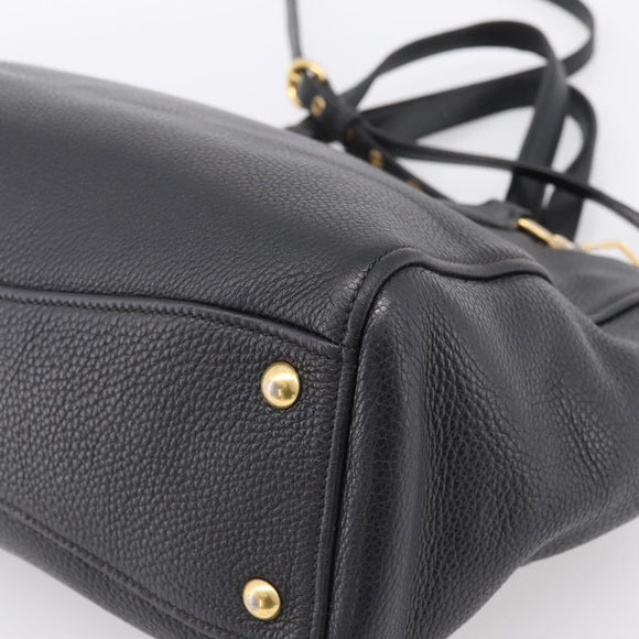 Miu Miu Hand Bag Leather 2way Black Gold Auth yk20869A