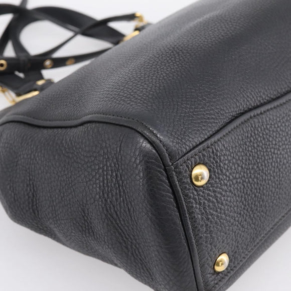 Miu Miu Hand Bag Leather 2way Black Gold Auth yk20869A
