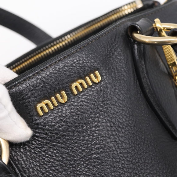 Miu Miu Hand Bag Leather 2way Black Gold Auth yk20869A