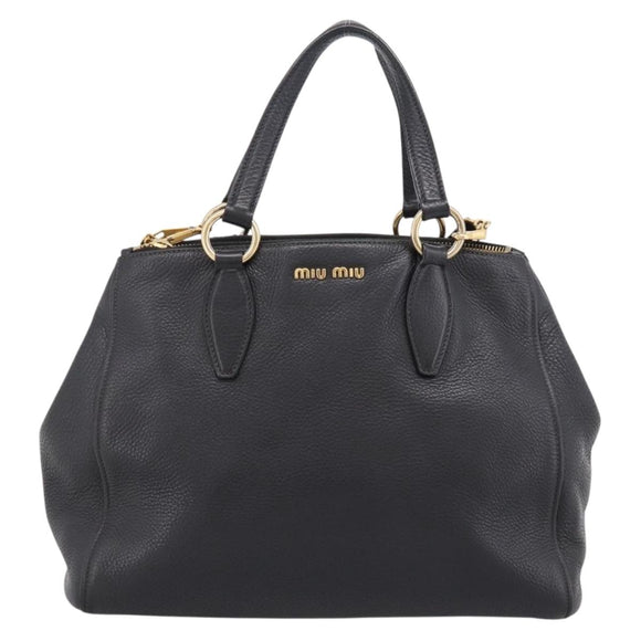Miu Miu Hand Bag Leather 2way Black Gold Auth yk20869A