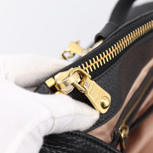 Miu Miu Hand Bag Leather 2way Black Gold Auth yk20869A