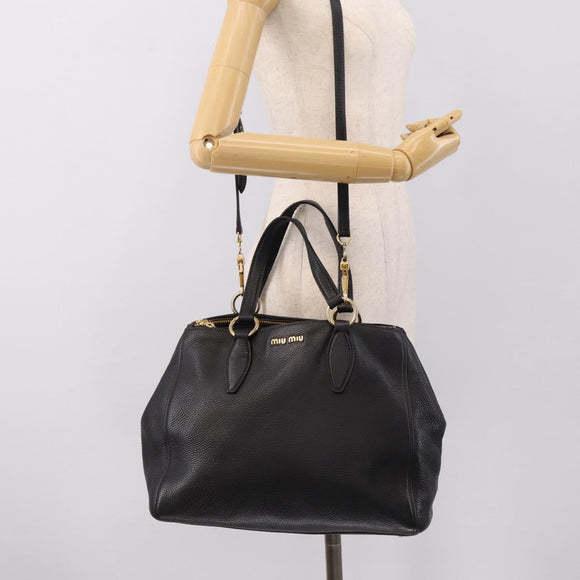 Miu Miu Hand Bag Leather 2way Black Gold Auth yk20869A