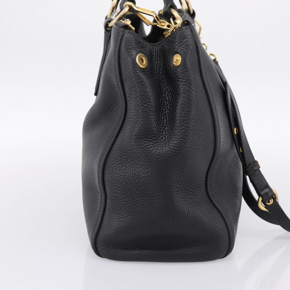 Miu Miu Hand Bag Leather 2way Black Gold Auth yk20869A