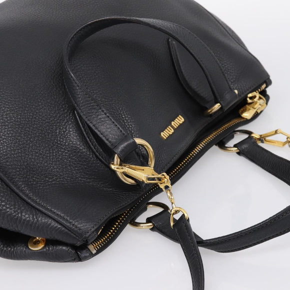Miu Miu Hand Bag Leather 2way Black Gold Auth yk20869A