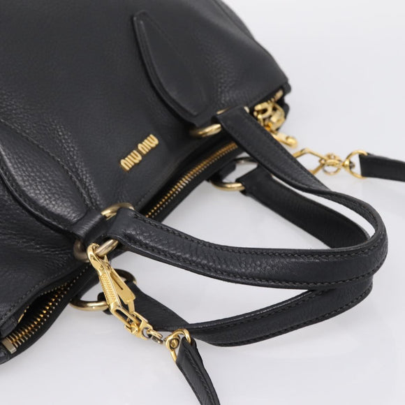 Miu Miu Hand Bag Leather 2way Black Gold Auth yk20869A