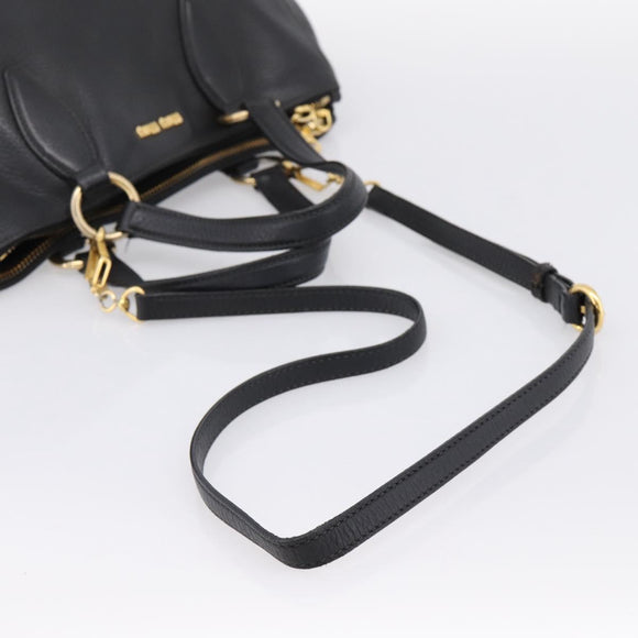 Miu Miu Hand Bag Leather 2way Black Gold Auth yk20869A
