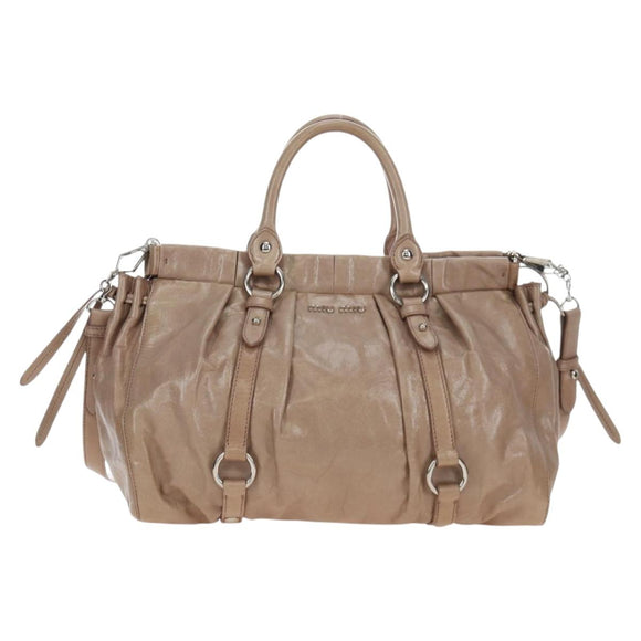 Miu Miu Hand Bag Leather 2way Beige Silver Auth yk20870M