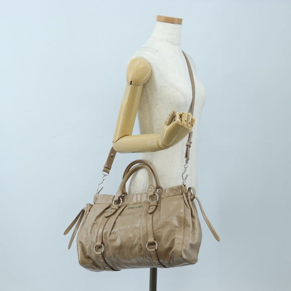 Miu Miu Hand Bag Leather 2way Beige Silver Auth yk20870M