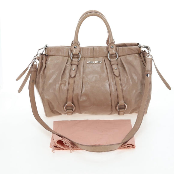 Miu Miu Hand Bag Leather 2way Beige Silver Auth yk20870M