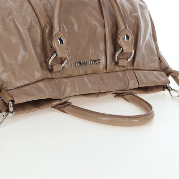Miu Miu Hand Bag Leather 2way Beige Silver Auth yk20870M