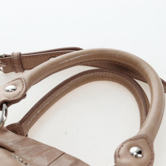 Miu Miu Hand Bag Leather 2way Beige Silver Auth yk20870M