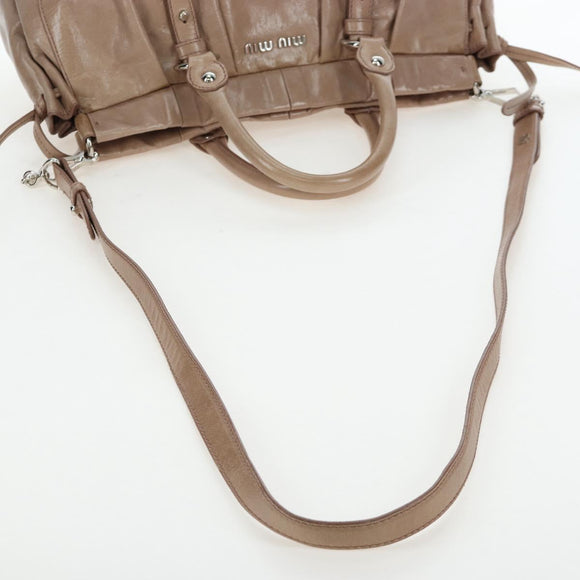 Miu Miu Hand Bag Leather 2way Beige Silver Auth yk20870M