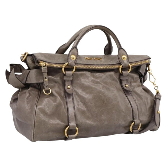 Miu Miu Hand Bag Leather 2way Gray Gold Auth yk20871M