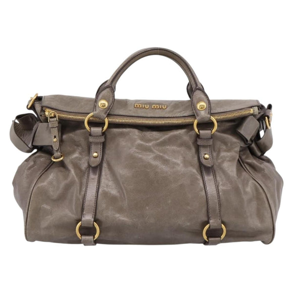 Miu Miu Hand Bag Leather 2way Gray Gold Auth yk20871M