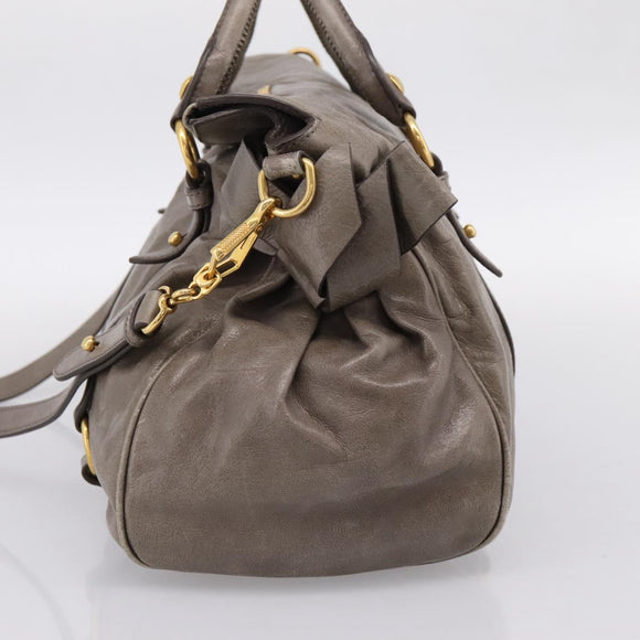 Miu Miu Hand Bag Leather 2way Gray Gold Auth yk20871M