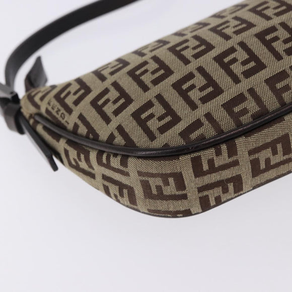 FENDI Zucchino Canvas Accessory Pouch Beige Silver 8BR133 Auth yk20873V