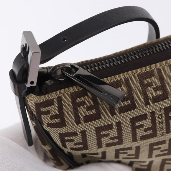 FENDI Zucchino Canvas Accessory Pouch Beige Silver 8BR133 Auth yk20873V
