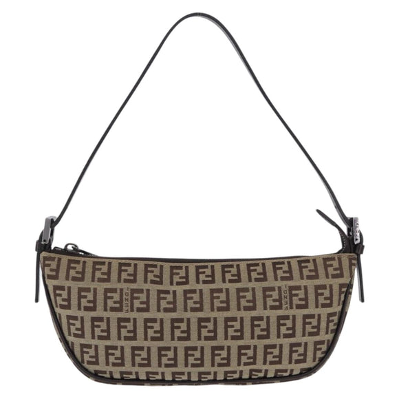 FENDI Zucchino Canvas Accessory Pouch Beige Silver 8BR133 Auth yk20873V