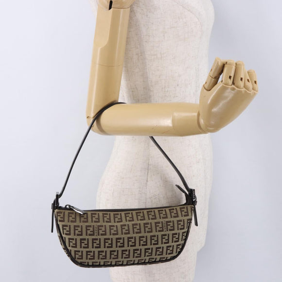 FENDI Zucchino Canvas Accessory Pouch Beige Silver 8BR133 Auth yk20873V