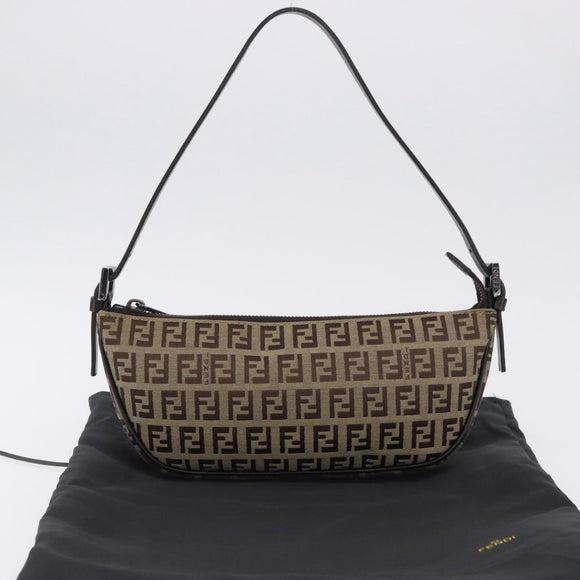 FENDI Zucchino Canvas Accessory Pouch Beige Silver 8BR133 Auth yk20873V