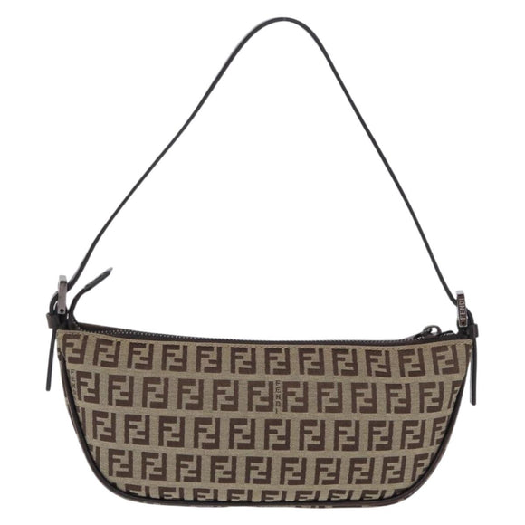 FENDI Zucchino Canvas Accessory Pouch Beige Silver 8BR133 Auth yk20873V