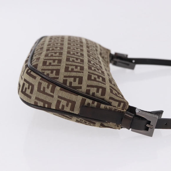 FENDI Zucchino Canvas Accessory Pouch Beige Silver 8BR133 Auth yk20873V