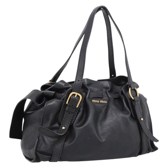 Miu Miu Shoulder Bag Leather Black Gold Tone Auth yk20875M