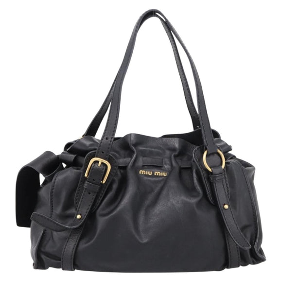 Miu Miu Shoulder Bag Leather Black Gold Tone Auth yk20875M