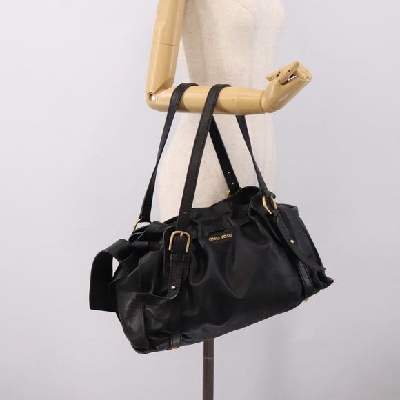 Miu Miu Shoulder Bag Leather Black Gold Tone Auth yk20875M