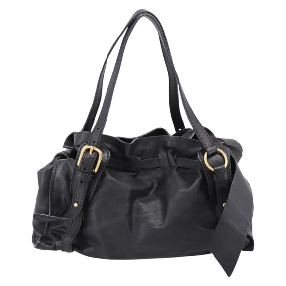 Miu Miu Shoulder Bag Leather Black Gold Tone Auth yk20875M