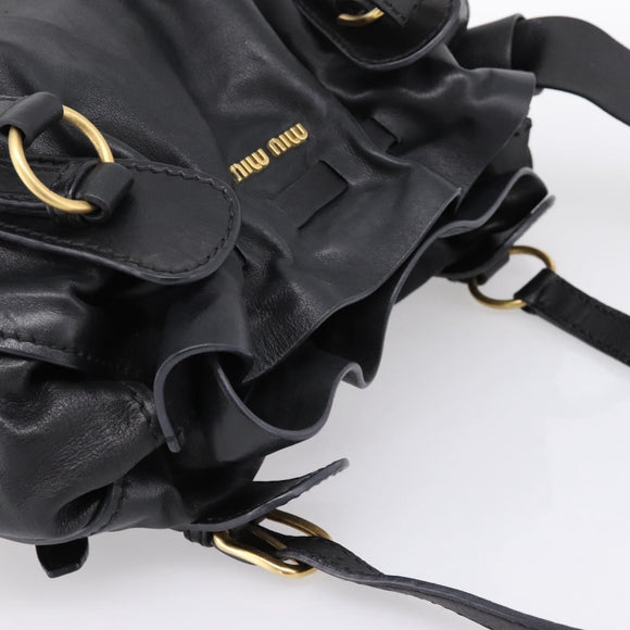 Miu Miu Shoulder Bag Leather Black Gold Tone Auth yk20875M
