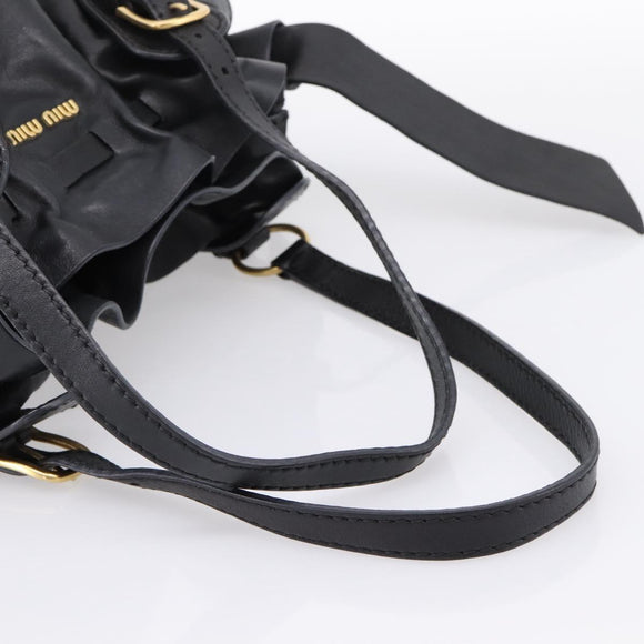 Miu Miu Shoulder Bag Leather Black Gold Tone Auth yk20875M