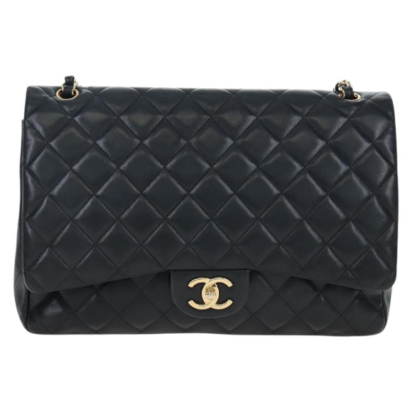 CHANEL Matelasse 34 Double Flap Chain Shoulder Bag Lamb Skin Auth yk20879SAM