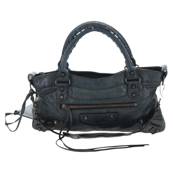 BALENCIAGA The First Hand Bag Leather 2way Black 103208 Auth yk20881M