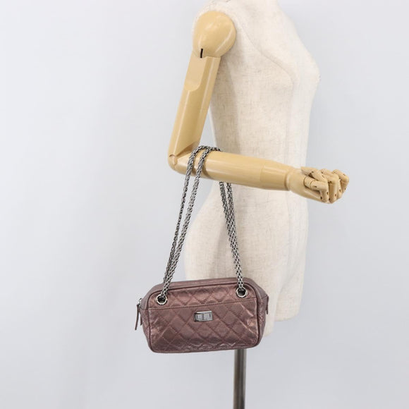 CHANEL 2.55 Matelasse Chain Shoulder Bag Leather Pink Silver CC Auth yk20882V